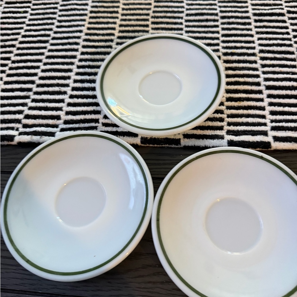 Pyrex White and Green Dinnerware Saucers